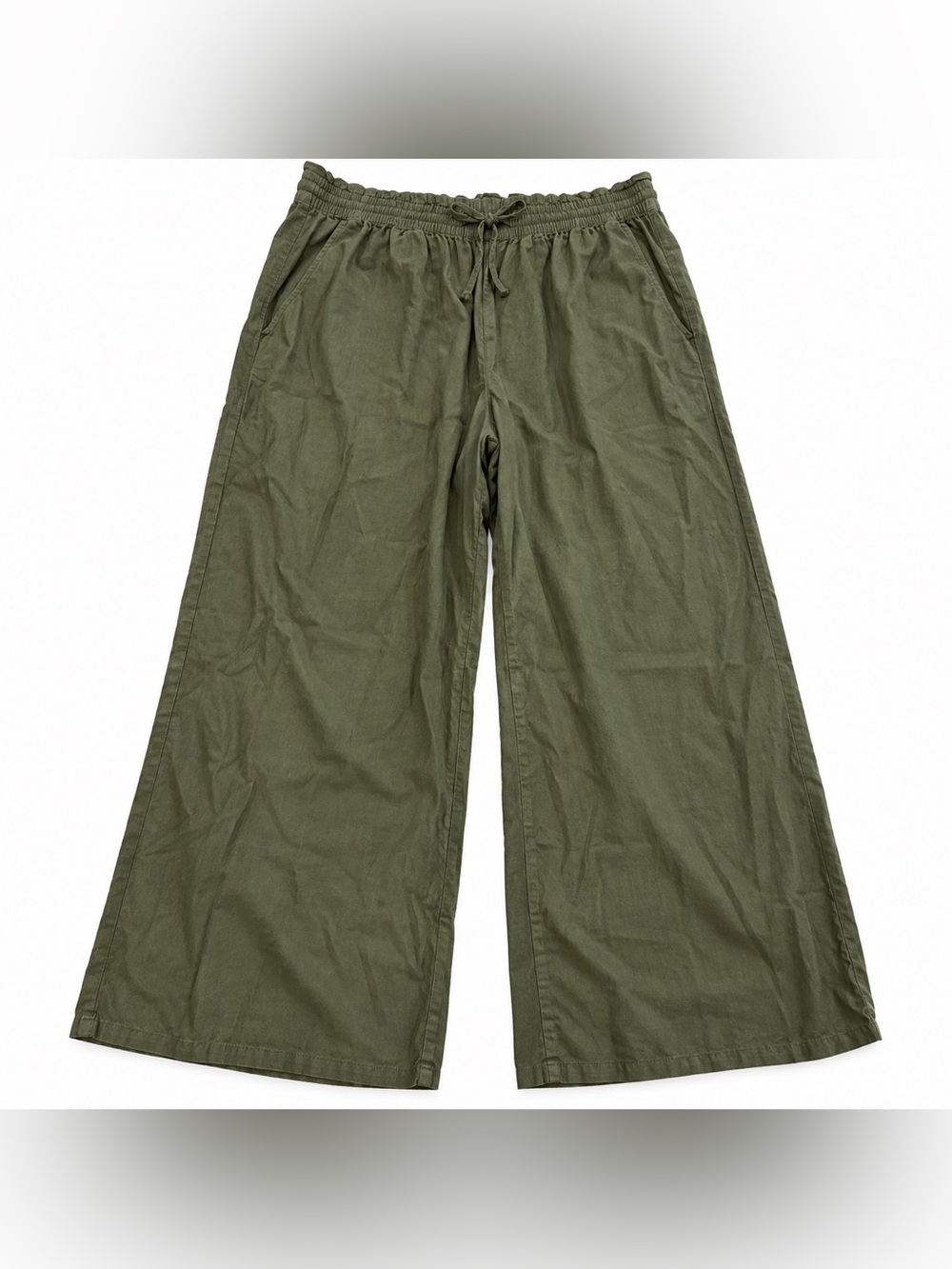 EUC CALIA Carrie Underwood XL Olive Green Linen Blend Wide Leg Pants WSA23903
